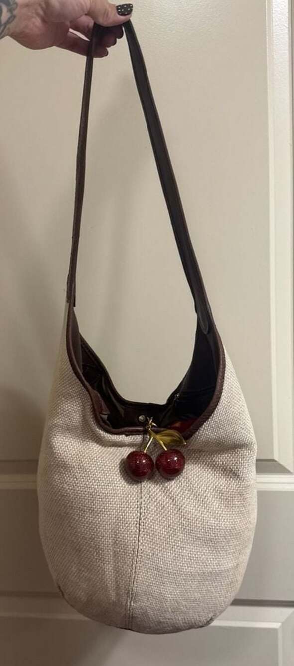 Vintage Brahmin Canvas & Woven Leather Hobo Bag not included Cherry Charm